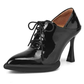 Genuine Leather High Heels Platform Lace Up Shoes