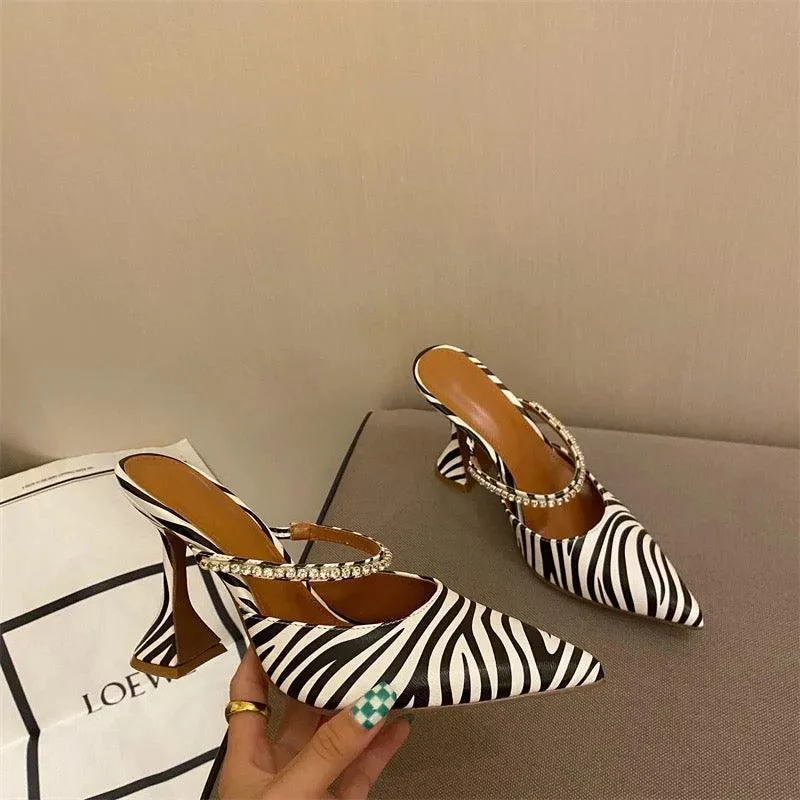 Striped Rhinestone Heels